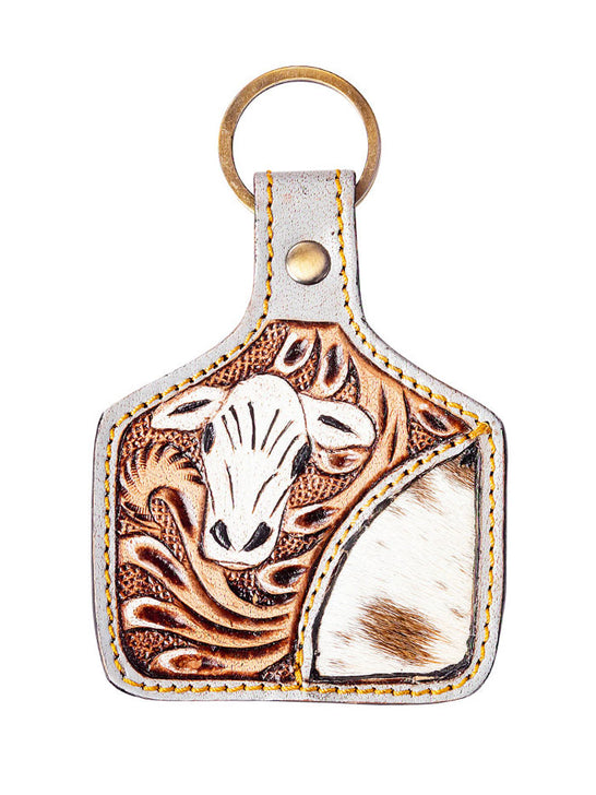 Myra Bag S-9447 Heading Home Hand Tooled Key Fob Tan front view. If you need any assistance with this item or the purchase of this item please call us at five six one seven four eight eight eight zero one Monday through Saturday 10:00a.m EST to 8:00 p.m EST