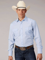 Roper 01-001-0145-0414 Mens Long Sleeve Tone On Tone Western Shirt Light Blue front view. If you need any assistance with this item or the purchase of this item please call us at five six one seven four eight eight eight zero one Monday through Saturday 10:00a.m EST to 8:00 p.m EST
