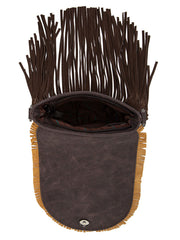 Montana West MW1291-8360CF Womens Concho Fringe Collection Saddle Bag Coffee inside view. If you need any assistance with this item or the purchase of this item please call us at five six one seven four eight eight eight zero one Monday through Saturday 10:00a.m EST to 8:00 p.m EST