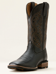 Ariat 10053631 Mens Ricochet Cowboy Boot Black Carbon front and side view. If you need any assistance with this item or the purchase of this item please call us at five six one seven four eight eight eight zero one Monday through Saturday 10:00a.m EST to 8:00 p.m EST

