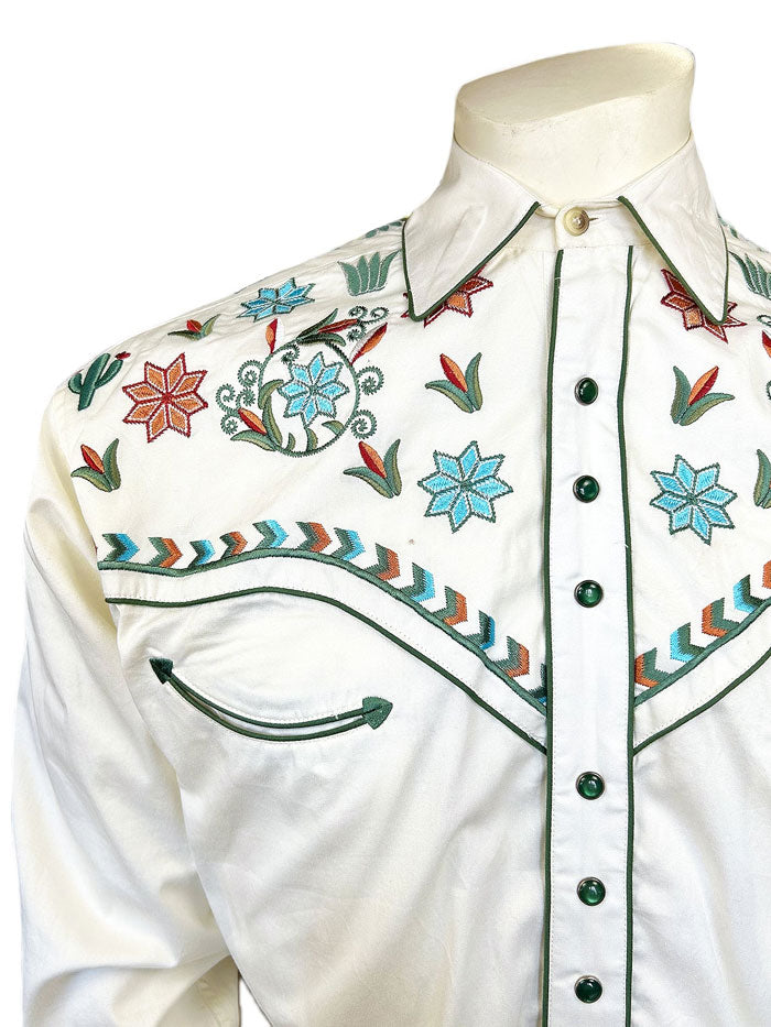 Rockmount 6865-IVO Mens Agave Cactus Floral Embroidery Western Shirt Ivory front view. If you need any assistance with this item or the purchase of this item please call us at five six one seven four eight eight eight zero one Monday through Saturday 10:00a.m EST to 8:00 p.m EST