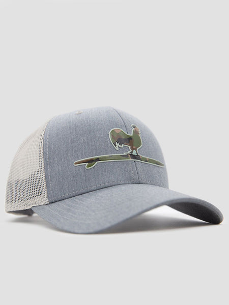 Beach & Barn SURFING ROOSTER CAMO Snapback Hat Grey side / front view. If you need any assistance with this item or the purchase of this item please call us at five six one seven four eight eight eight zero one Monday through Saturday 10:00a.m EST to 8:00 p.m EST