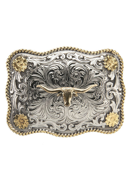 AndWest 960-967m Small Scallop With Longhorn Buckle Gold And Silver front view. If you need any assistance with this item or the purchase of this item please call us at five six one seven four eight eight eight zero one Monday through Saturday 10:00a.m EST to 8:00 p.m EST