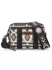 Wrangler WG2207-3003BK Womens Aztec Printed Crossbody Purse With Wallet Compartment Black front. If you need any assistance with this item or the purchase of this item please call us at five six one seven four eight eight eight zero one Monday through Saturday 10:00a.m EST to 8:00 p.m EST