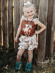 Shea Baby MGS14 Kids Running Horse Set Brown on model. If you need any assistance with this item or the purchase of this item please call us at five six one seven four eight eight eight zero one Monday through Saturday 10:00a.m EST to 8:00 p.m EST

