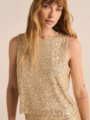 Z Supply ZT244234 Womens Sloane Sequin Top Champagne Tan front view. If you need any assistance with this item or the purchase of this item please call us at five six one seven four eight eight eight zero one Monday through Saturday 10:00a.m EST to 8:00 p.m EST