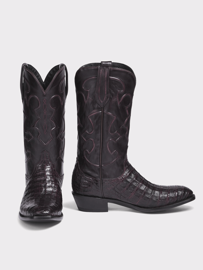 Lucchese M1637.14 Mens CHARLES Belly Caiman Boots Black Cherry front and outter side view. If you need any assistance with this item or the purchase of this item please call us at five six one seven four eight eight eight zero one Monday through Saturday 10:00a.m EST to 8:00 p.m EST
