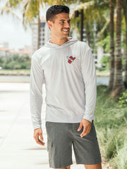 Shaka Kai BUG OUT Mens Hooded Long Sleeve Performance Shirt White front view. If you need any assistance with this item or the purchase of this item please call us at five six one seven four eight eight eight zero one Monday through Saturday 10:00a.m EST to 8:00 p.m EST