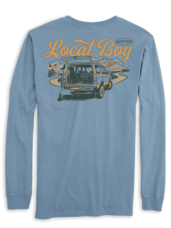 Local Boy Outfitters L1100149-SLT Mens 4X4 Long Sleeve T-Shirt Slate back view. If you need any assistance with this item or the purchase of this item please call us at five six one seven four eight eight eight zero one Monday through Saturday 10:00a.m EST to 8:00 p.m EST