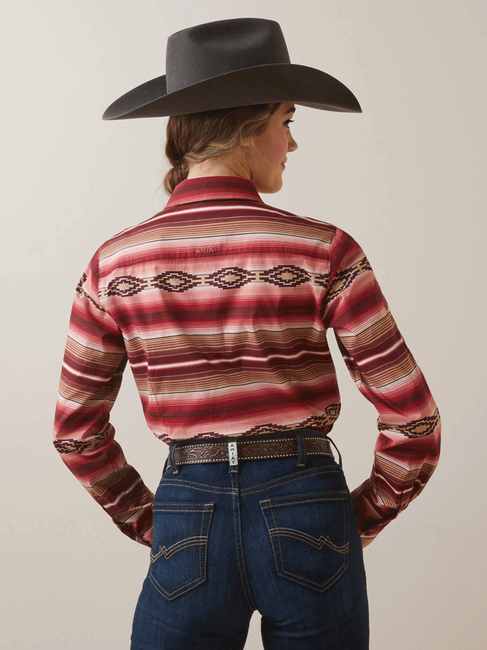 Ariat 10046564 Womens Wrinkle Resist Team Kirby Stretch Shirt Blushing Serape front view. If you need any assistance with this item or the purchase of this item please call us at five six one seven four eight eight eight zero one Monday through Saturday 10:00a.m EST to 8:00 p.m EST