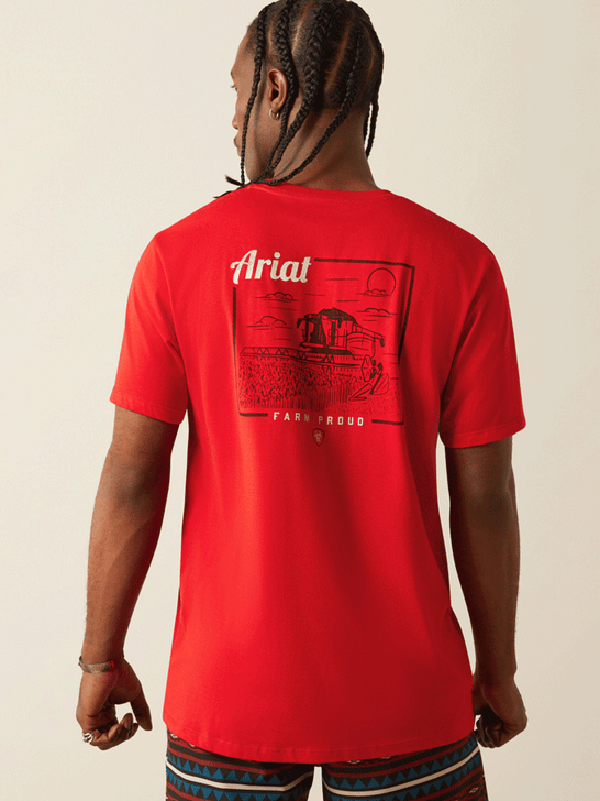 Ariat 10054840 Mens Proud Farmer T-Shirt Redline back view. If you need any assistance with this item or the purchase of this item please call us at five six one seven four eight eight eight zero one Monday through Saturday 10:00a.m EST to 8:00 p.m EST