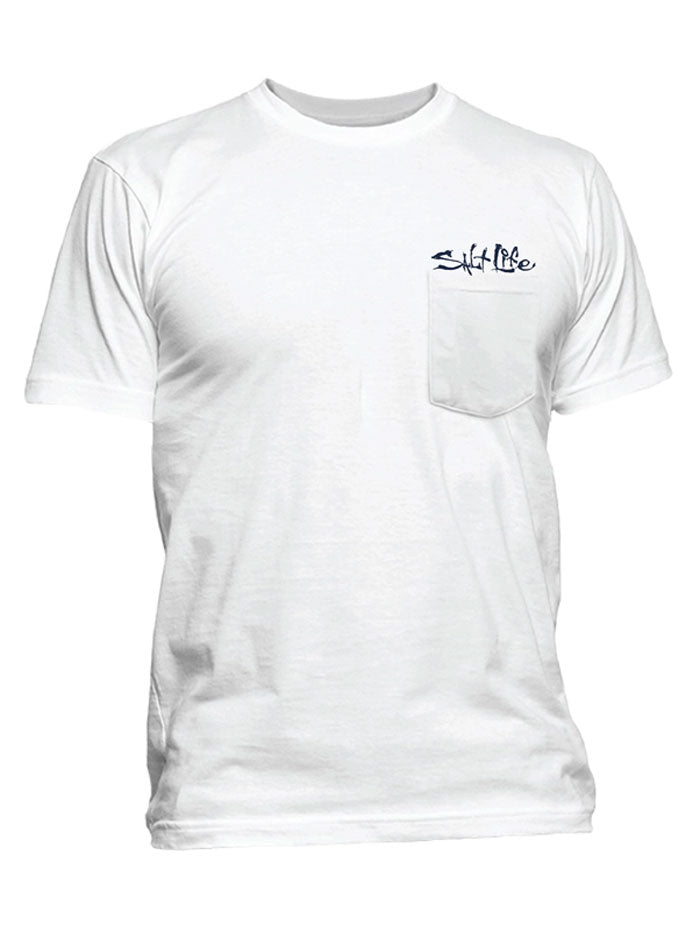 Salt Life SLM11143 Mens Striper Glory Short Sleeve Pocket Tee White back view. If you need any assistance with this item or the purchase of this item please call us at five six one seven four eight eight eight zero one Monday through Saturday 10:00a.m EST to 8:00 p.m EST