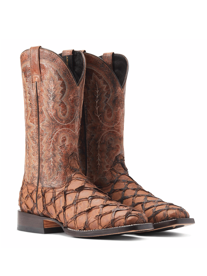 Ariat 10044421 Mens Deep Water Western Boot Aged Tan Piraruci front and side view. If you need any assistance with this item or the purchase of this item please call us at five six one seven four eight eight eight zero one Monday through Saturday 10:00a.m EST to 8:00 p.m EST