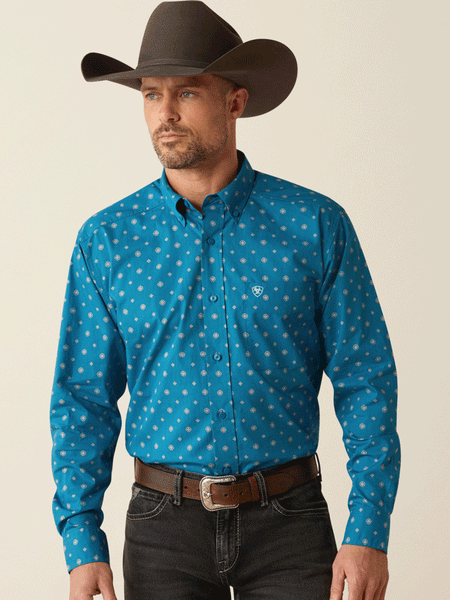 Ariat 10053869 Mens Paxton Classic Fit Shirt Teal front view. If you need any assistance with this item or the purchase of this item please call us at five six one seven four eight eight eight zero one Monday through Saturday 10:00a.m EST to 8:00 p.m EST