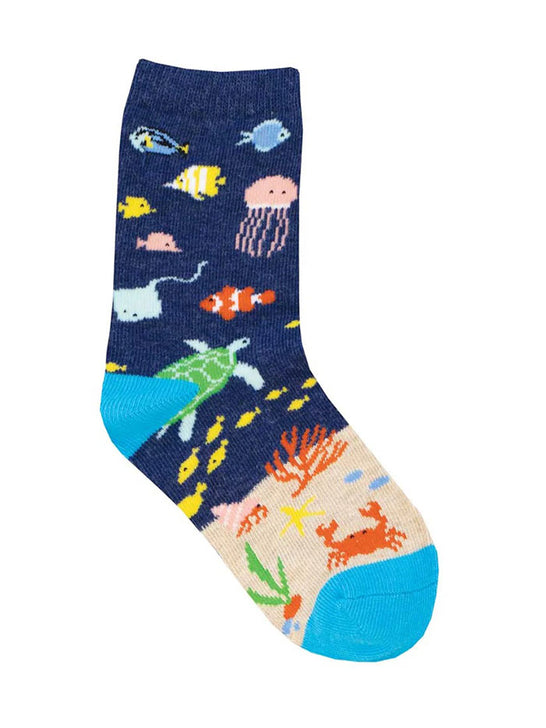 Socksmith KC71483-NAV Kids Under The Sea Socks Navy side view. If you need any assistance with this item or the purchase of this item please call us at five six one seven four eight eight eight zero one Monday through Saturday 10:00a.m EST to 8:00 p.m EST