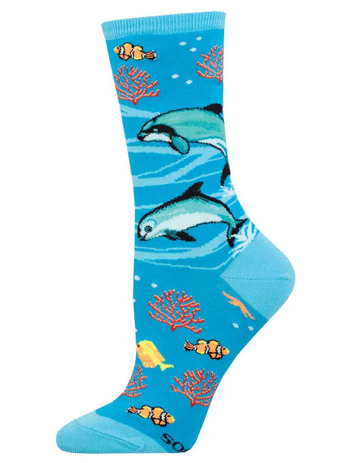 Socksmith WNC3178-BLU Mens Vaquita Dolphin Socks Blue side view. If you need any assistance with this item or the purchase of this item please call us at five six one seven four eight eight eight zero one Monday through Saturday 10:00a.m EST to 8:00 p.m EST