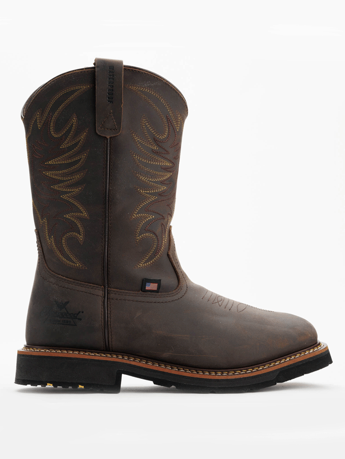 Thorogood 814-4337 Mens Waterproof Western Work Boot Crazy Horse Brown front and back view. If you need any assistance with this item or the purchase of this item please call us at five six one seven four eight eight eight zero one Monday through Saturday 10:00a.m EST to 8:00 p.m EST