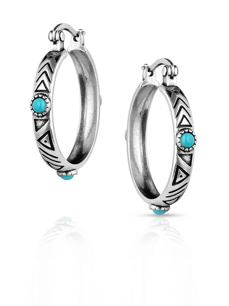 Montana Silversmiths ER5795 Womens Uncovered Beauty Turquoise Hoop Earrings Silver front. If you need any assistance with this item or the purchase of this item please call us at five six one seven four eight eight eight zero one Monday through Saturday 10:00a.m EST to 8:00 p.m EST