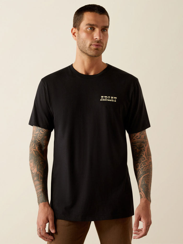 Ariat 10054768 Mens Bull T-Shirt Black back close up. If you need any assistance with this item or the purchase of this item please call us at five six one seven four eight eight eight zero one Monday through Saturday 10:00a.m EST to 8:00 p.m EST