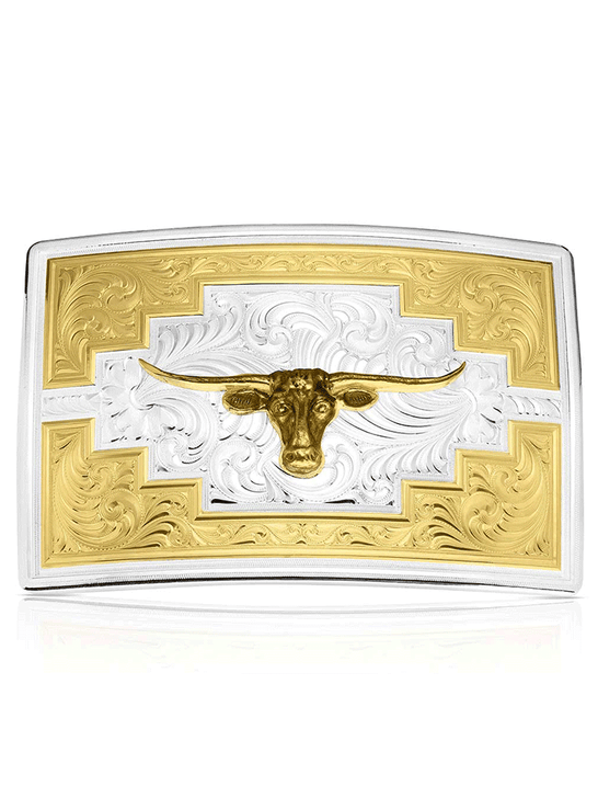 Montana Silversmiths 55910-41 Santa Fe Sunrise With Longhorn Buckle Silver front view. If you need any assistance with this item or the purchase of this item please call us at five six one seven four eight eight eight zero one Monday through Saturday 10:00a.m EST to 8:00 p.m EST