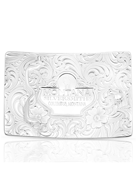 Montana Silversmiths 55910-41 Santa Fe Sunrise With Longhorn Buckle Silver back view. If you need any assistance with this item or the purchase of this item please call us at five six one seven four eight eight eight zero one Monday through Saturday 10:00a.m EST to 8:00 p.m EST