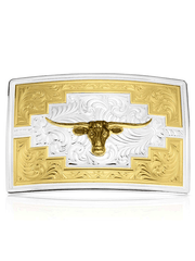 Montana Silversmiths 55910-41 Santa Fe Sunrise With Longhorn Buckle Silver front view. If you need any assistance with this item or the purchase of this item please call us at five six one seven four eight eight eight zero one Monday through Saturday 10:00a.m EST to 8:00 p.m EST