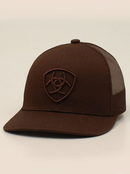 Ariat A300053002 Snap Back Shield Logo Cap Brown front / side view. If you need any assistance with this item or the purchase of this item please call us at five six one seven four eight eight eight zero one Monday through Saturday 10:00a.m EST to 8:00 p.m EST