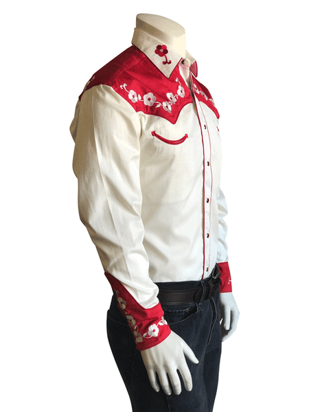 Rockmount 67-ELV Mens Elvis Loving You Floral Embroidered Western Shirt White And Red side. If you need any assistance with this item or the purchase of this item please call us at five six one seven four eight eight eight zero one Monday through Saturday 10:00a.m EST to 8:00 p.m EST