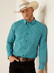 Ariat 10054697 Mens Jordy Classic Fit Shirt Turquoise front view. If you need any assistance with this item or the purchase of this item please call us at five six one seven four eight eight eight zero one Monday through Saturday 10:00a.m EST to 8:00 p.m EST

