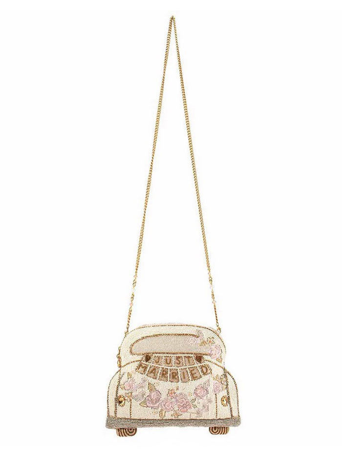 Mary Frances BAG S002-367 JUST MARRIED Crossbody Bag Ivory front view. If you need any assistance with this item or the purchase of this item please call us at five six one seven four eight eight eight zero one Monday through Saturday 10:00a.m EST to 8:00 p.m EST
