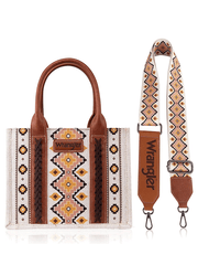 Wrangler WG2202-8120SCF Womens Southwestern Print Small Canvas Tote Crossbody Coffee bag and strap. If you need any assistance with this item or the purchase of this item please call us at five six one seven four eight eight eight zero one Monday through Saturday 10:00a.m EST to 8:00 p.m EST