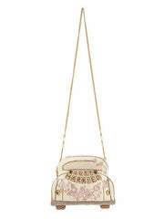 Mary Frances BAG S002-367 JUST MARRIED Crossbody Bag Ivory hanging view. If you need any assistance with this item or the purchase of this item please call us at five six one seven four eight eight eight zero one Monday through Saturday 10:00a.m EST to 8:00 p.m EST
