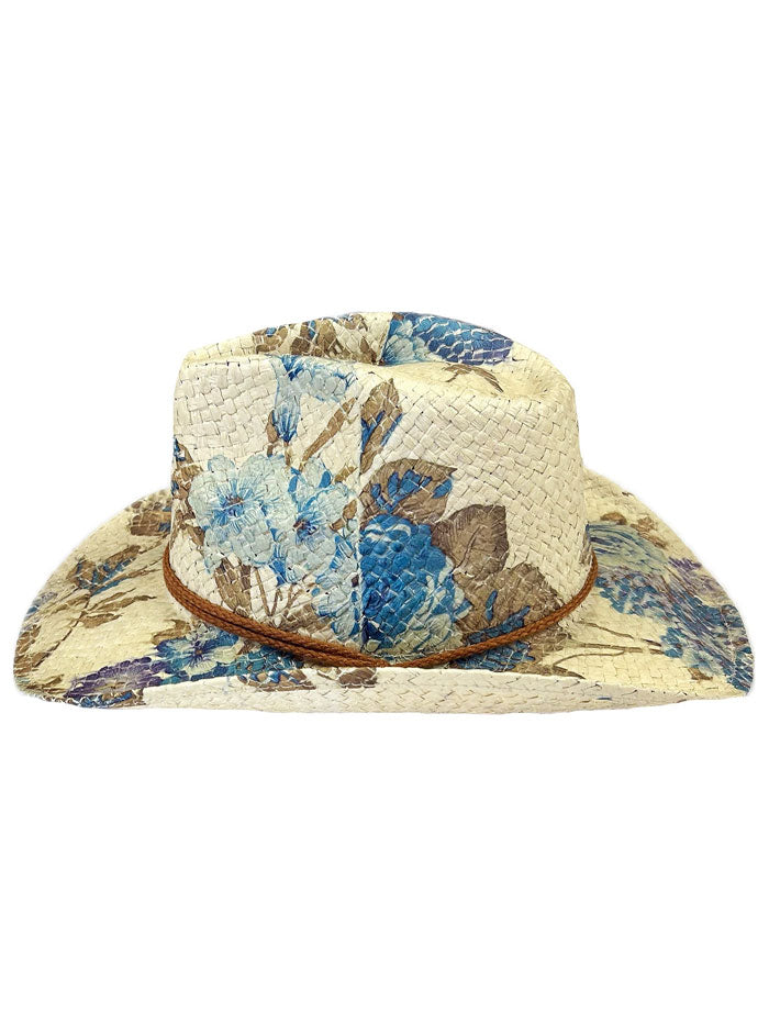 Rockmount 2121 Womens Print Straw Western Cowgirl Hat Violet And Green side / front view. If you need any assistance with this item or the purchase of this item please call us at five six one seven four eight eight eight zero one Monday through Saturday 10:00a.m EST to 8:00 p.m EST