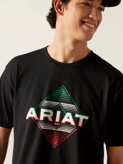Ariat 10047615 Mens Durango Diamond Short Sleeve Tee Black close up view of graphic on front. If you need any assistance with this item or the purchase of this item please call us at five six one seven four eight eight eight zero one Monday through Saturday 10:00a.m EST to 8:00 p.m EST