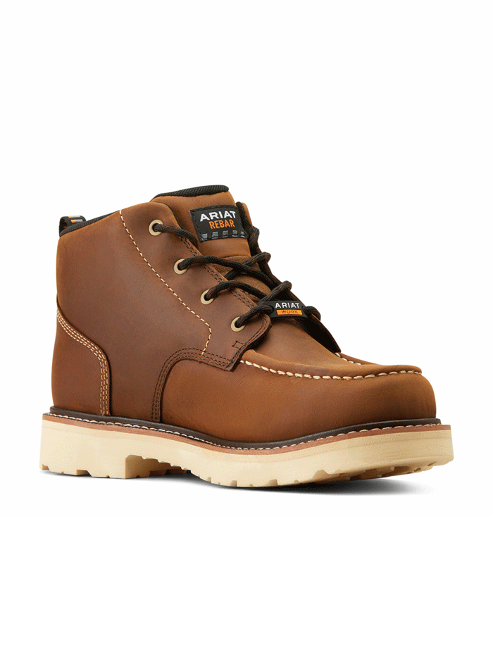 Ariat 10050846 Mens Rebar Lift Chukka Waterproof Work Boot Distressed Brown front and side view. If you need any assistance with this item or the purchase of this item please call us at five six one seven four eight eight eight zero one Monday through Saturday 10:00a.m EST to 8:00 p.m EST