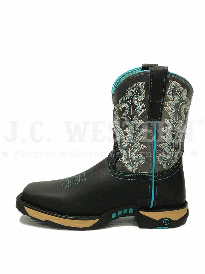 Corral W5000 Ladies Farm & Ranch Square Toe Work Boot Black front and side view. If you need any assistance with this item or the purchase of this item please call us at five six one seven four eight eight eight zero one Monday through Saturday 10:00a.m EST to 8:00 p.m EST