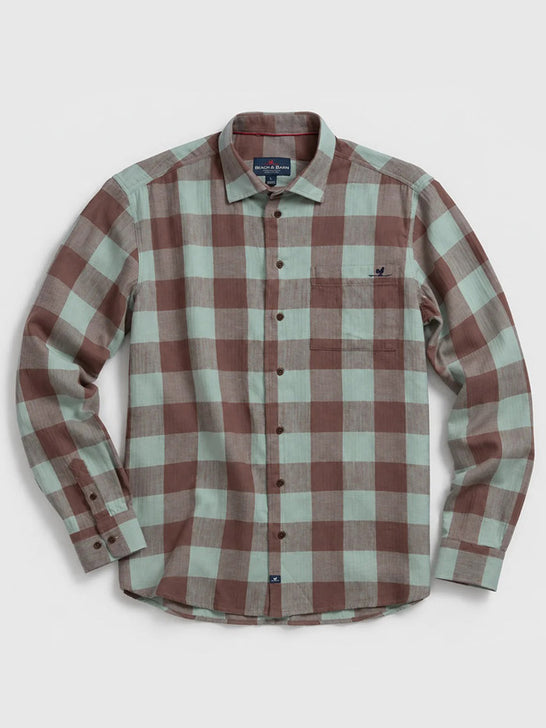 Beach and Barn HOMESTEAD-FN Woven Plaid Shirt Fern front view. If you need any assistance with this item or the purchase of this item please call us at five six one seven four eight eight eight zero one Monday through Saturday 10:00a.m EST to 8:00 p.m EST