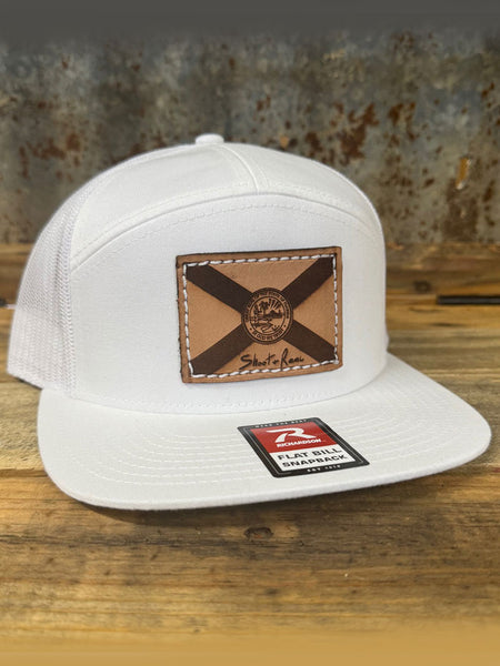 Shoot & Reel SR2-WHT Florida Flag Patch Flat Bill Cap White front side view. If you need any assistance with this item or the purchase of this item please call us at five six one seven four eight eight eight zero one Monday through Saturday 10:00a.m EST to 8:00 p.m EST