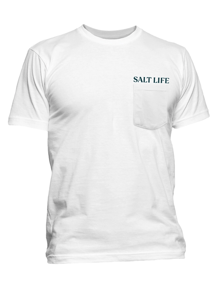 Salt Life SLM11102-WHT Mens Gettin Bent Short Sleeve Pocket Tee White back view. If you need any assistance with this item or the purchase of this item please call us at five six one seven four eight eight eight zero one Monday through Saturday 10:00a.m EST to 8:00 p.m EST