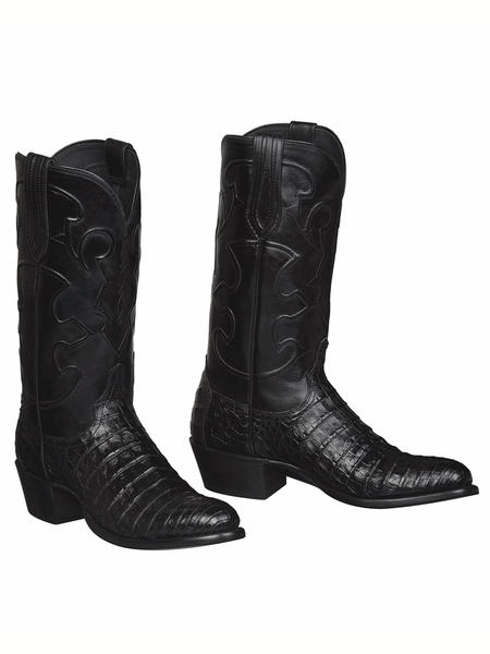 Lucchese M1636.R4 Mens Charles Belly Caiman Boots Black side view of pair. If you need any assistance with this item or the purchase of this item please call us at five six one seven four eight eight eight zero one Monday through Saturday 10:00a.m EST to 8:00 p.m EST