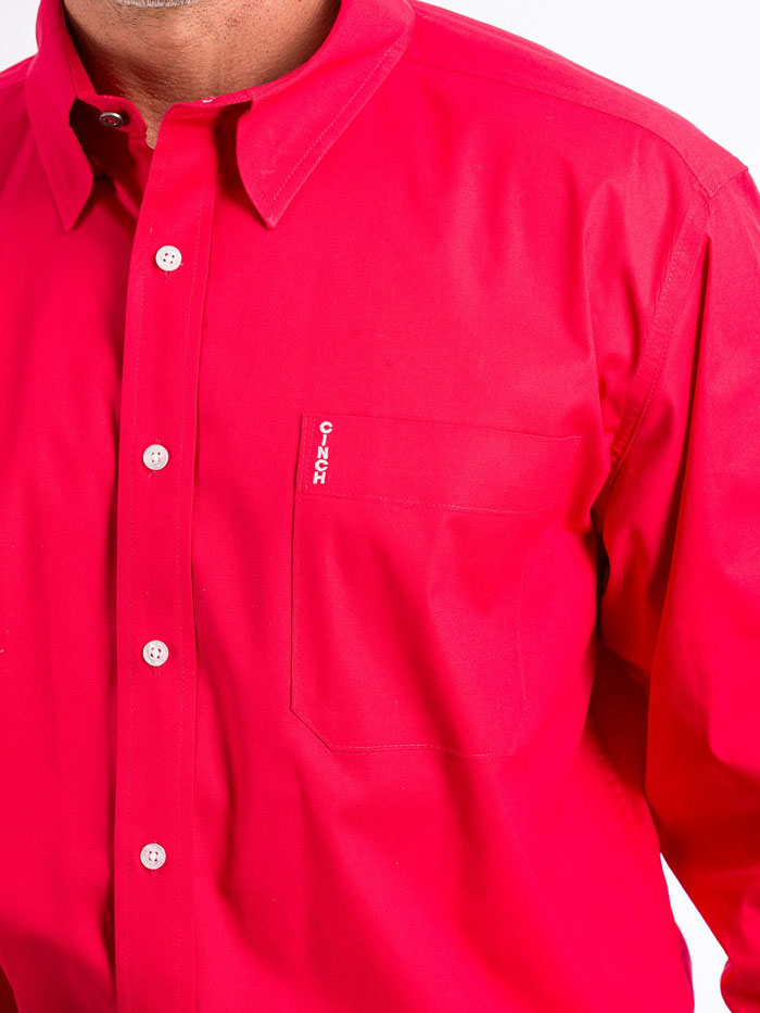 Cinch MTW1343012 Mens Stretch Modern Fit Button-Down Shirt Red front view. If you need any assistance with this item or the purchase of this item please call us at five six one seven four eight eight eight zero one Monday through Saturday 10:00a.m EST to 8:00 p.m EST