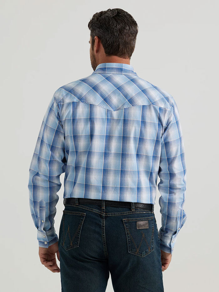 Wrangler 112344707 Mens 20X Competition Western Shirt Blue Gradient front view. If you need any assistance with this item or the purchase of this item please call us at five six one seven four eight eight eight zero one Monday through Saturday 10:00a.m EST to 8:00 p.m EST