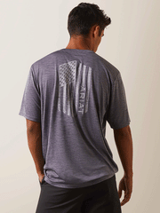Ariat 10043340 Mens Charger Vertical Flag Tee Greystone back view. If you need any assistance with this item or the purchase of this item please call us at five six one seven four eight eight eight zero one Monday through Saturday 10:00a.m EST to 8:00 p.m EST