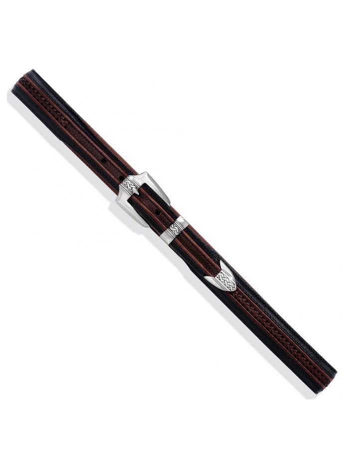 Brighton 12200 Mens Pinon Hills Inlay Lace Belt Black Brown ront view. If you need any assistance with this item or the purchase of this item please call us at five six one seven four eight eight eight zero one Monday through Saturday 10:00a.m EST to 8:00 p.m EST
