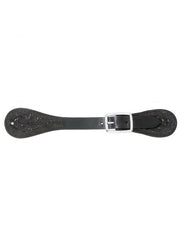 Tough 1 78-3530 Royal King Floral Stamp Spur Leather Straps black front view. If you need any assistance with this item or the purchase of this item please call us at five six one seven four eight eight eight zero one Monday through Saturday 10:00a.m EST to 8:00 p.m EST