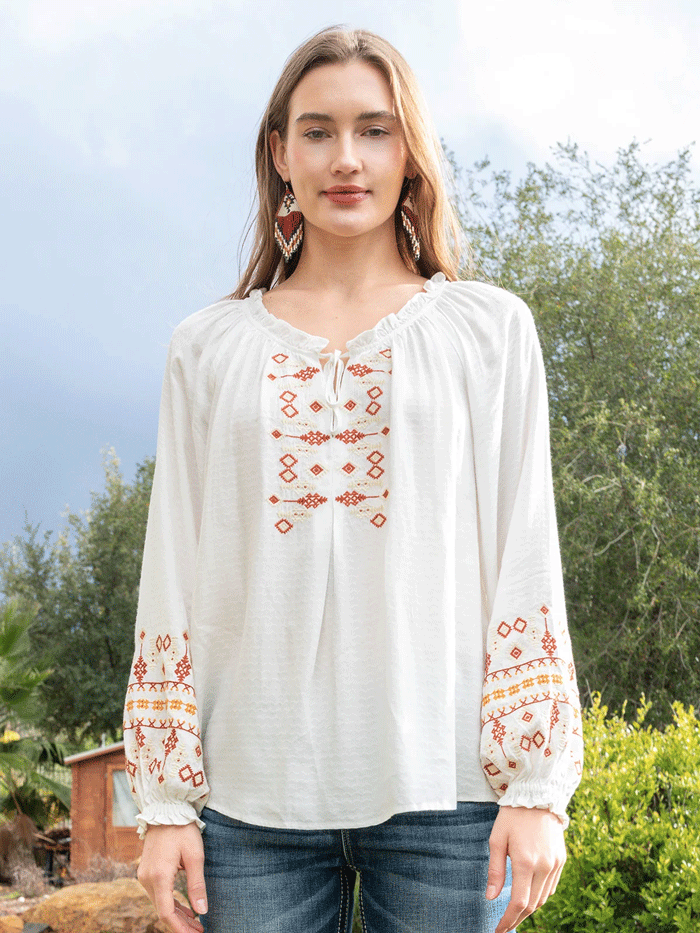 Embroidered peasant deals top