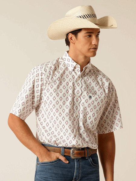 Ariat 10048372 Mens Terrance Classic Fit Shirt White front view. If you need any assistance with this item or the purchase of this item please call us at five six one seven four eight eight eight zero one Monday through Saturday 10:00a.m EST to 8:00 p.m EST