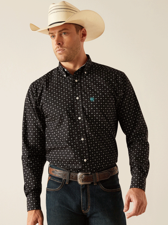 Ariat 10048411 Mens Wrinkle Free Seth Classic Fit Shirt Black front view. If you need any assistance with this item or the purchase of this item please call us at five six one seven four eight eight eight zero one Monday through Saturday 10:00a.m EST to 8:00 p.m EST