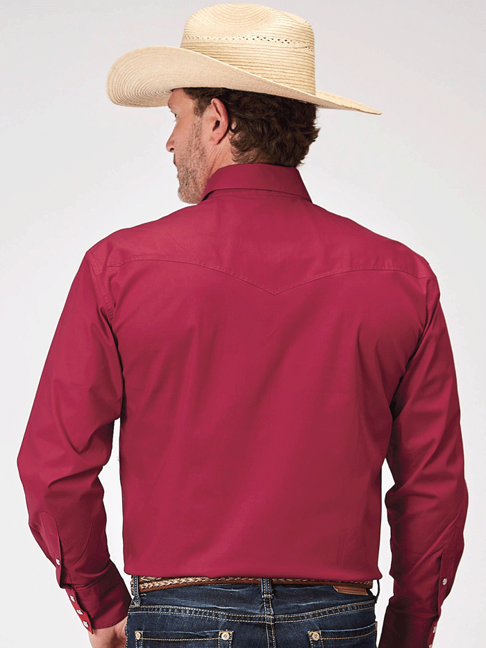 Roper 03-001-0265-2107 Mens Long Sleeve Snap Solid Poplin Shirt Red front view. If you need any assistance with this item or the purchase of this item please call us at five six one seven four eight eight eight zero one Monday through Saturday 10:00a.m EST to 8:00 p.m EST
