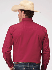 Roper 03-001-0265-2107 Mens Long Sleeve Snap Solid Poplin Shirt Red back view. If you need any assistance with this item or the purchase of this item please call us at five six one seven four eight eight eight zero one Monday through Saturday 10:00a.m EST to 8:00 p.m EST